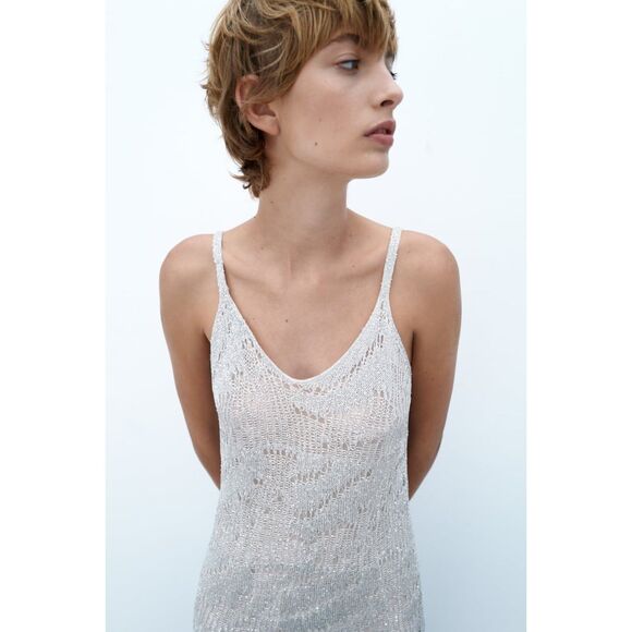 ZARA METALLIC THREAD KNIT SLIP DRESS - Picture 4 of 10